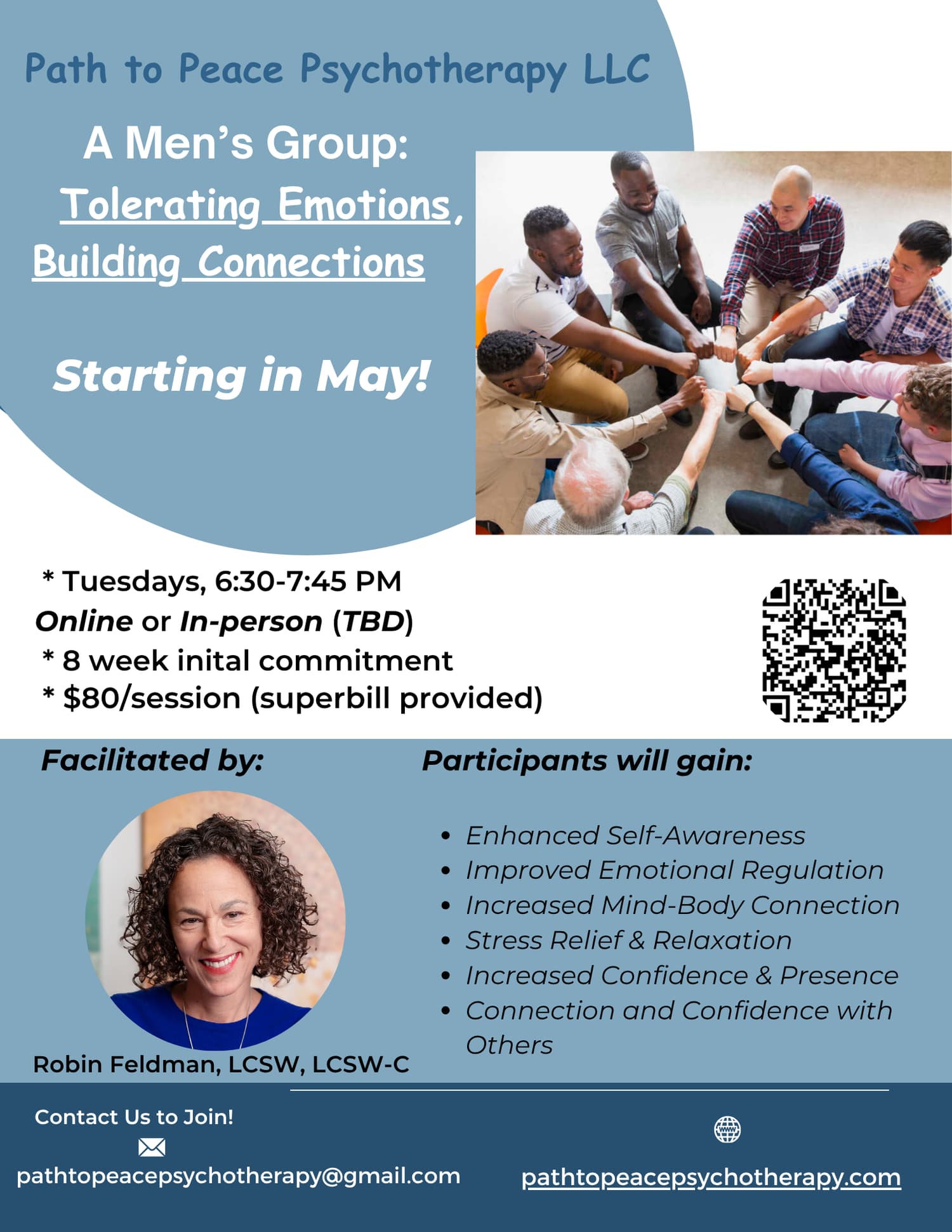 Flyer for the Weekly Men's Group — Tolerating Emotions, Building Connections